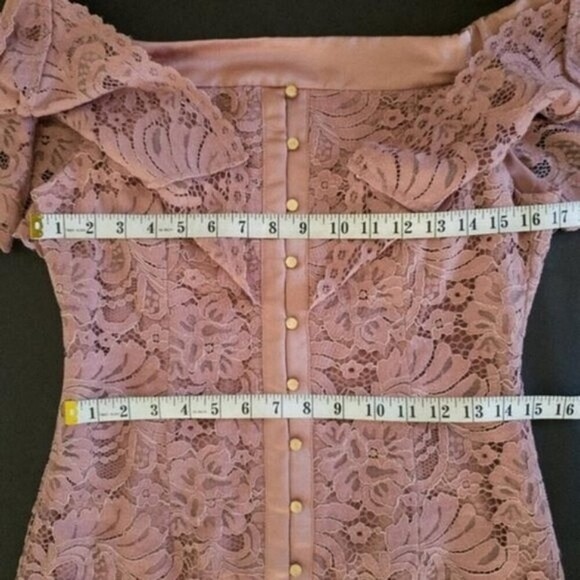 Keepsake The Label Blush Star Crossed Off Shoulder Lace Midi Mauve Dress - Picture 10 of 13